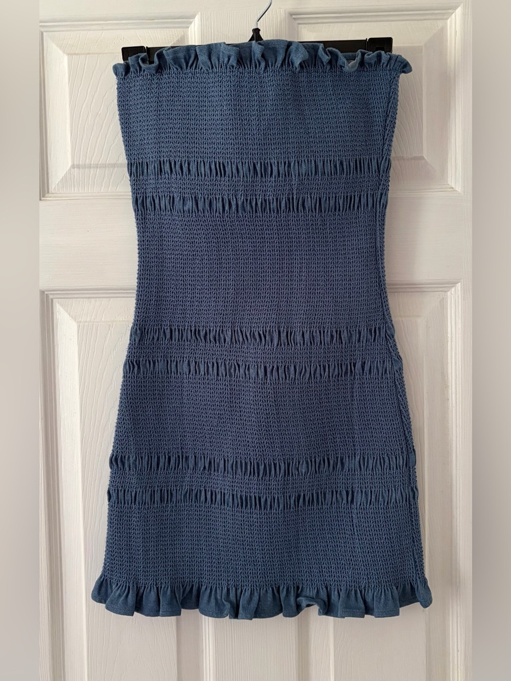 Capulet Strapless Smocked Ruffle Dress in Slate Blue